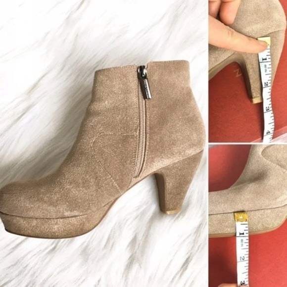 Sacha London Tan Leather Booties Velvet Gold Metal Size 6.5 - Picture 11 of 12